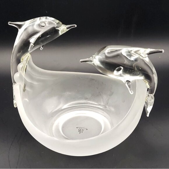 Partylite Glass Jump For Joy Dolphin Votive Candle Holder Frosted Bowl - Picture 1 of 7